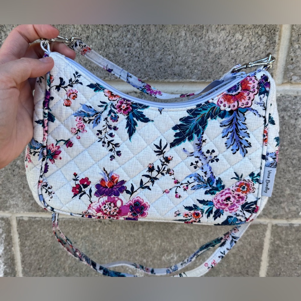 Vera Bradley Quilted Shoulder Bag - White with Pink and Blue Floral